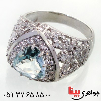 انگشتر توپاز زنانه درشت رودیوم لوکس مدل الیزابت