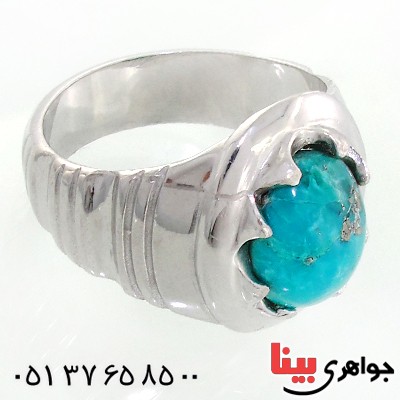 انگشتر فیروزه نیشابوری شجری مردانه درشت بی نظیر و مرغوب