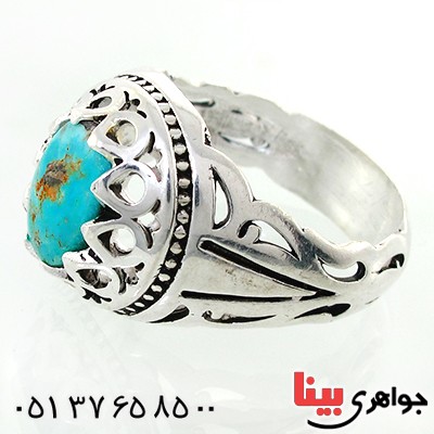 انگشتر فیروزه نیشابوری شجری مردانه دور اشکی زیبا