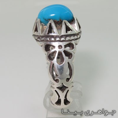 انگشتر فیروزه نیشابوری با رکاب شبکه کاری