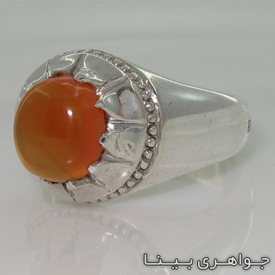 انگشتر عقیق زرد یمنی شرف الشمس با رکاب ساده