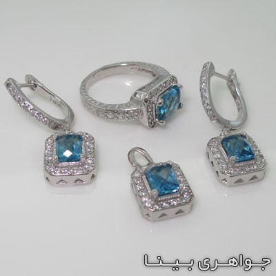 سرویس آکوآمارین مربعی دور جواهری