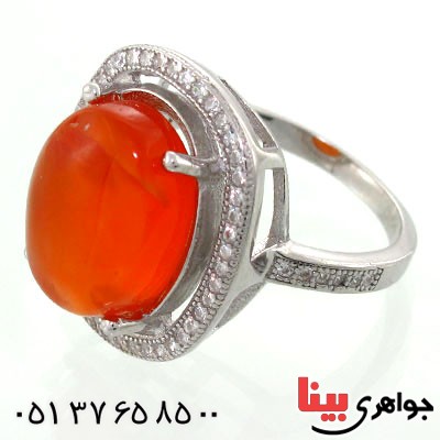 انگشتر عقیق یمنی زنانه رودیوم لوکس درشت بی نظیر مدل دیبا