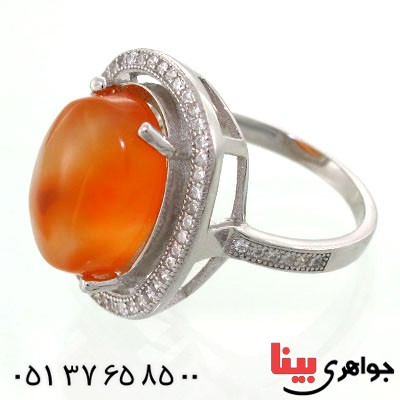 انگشتر عقیق یمنی زنانه رودیوم لوکس درشت بینظیر مدل رها