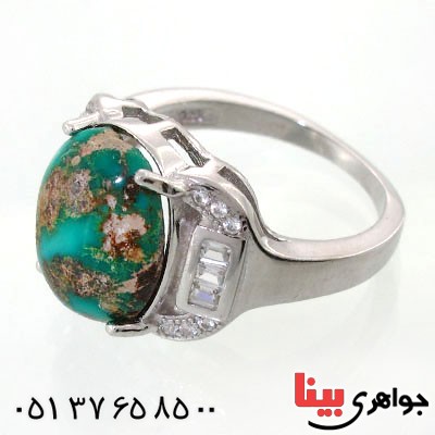 انگشتر فیروزه نیشابوری شجری زنانه رودیوم لوکس با شکوه مدل مهتا