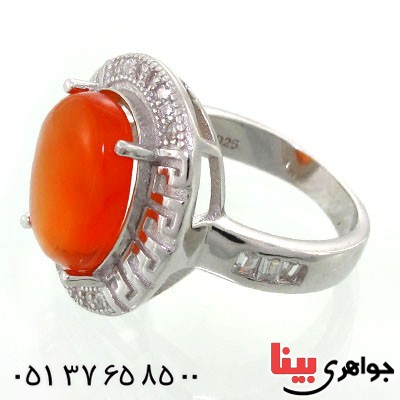 انگشتر عقیق یمنی زنانه رودیوم لوکس درشت بی نظیر مدل گیتا