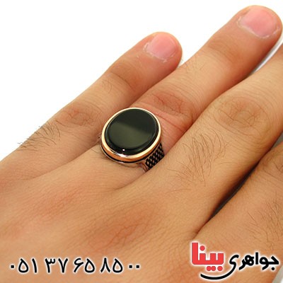 انگشتر عقیق سیاه (اونیکس) مردانه درشت طرح جوانان _کد:12595