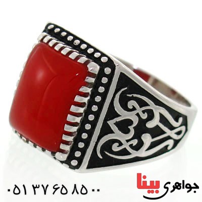 انگشتر عقیق قرمز مردانه درشت طرح کلاسیک