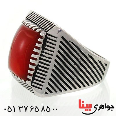 انگشتر عقیق قرمز مردانه درشت شیاردار کلاسیک _کد:12612