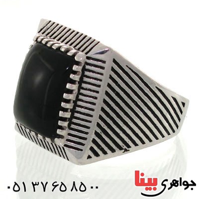 انگشتر عقیق سیاه (اونیکس) مردانه درشت شیاردار کلاسیک _کد:12616
