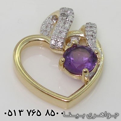 گردنبند آمتیست طرح قلب طلائی