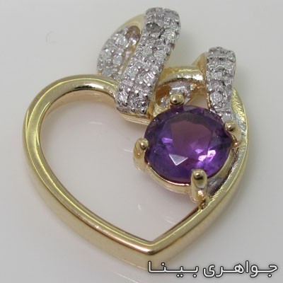 گردنبند آمتیست طرح قلب طلائی