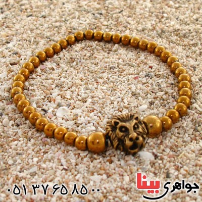 دستبند حدید با روکش طلایی طرح شیر