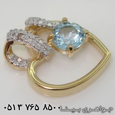 گردنبند آکوآمارین طرح قلب طلائی