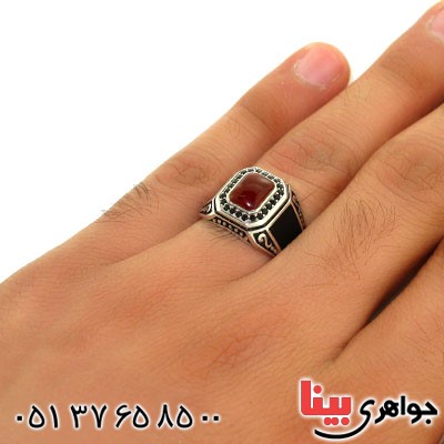 انگشتر عقیق قرمز مردانه طرح جوانان _کد:12655 انگشتر عقیق قرمز مردانه طرح جوانان _کد:12655