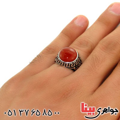 انگشتر عقیق قرمز مردانه زیبا اسلیمی _کد:12657