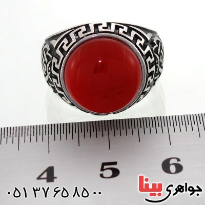 انگشتر عقیق قرمز مردانه زیبا اسلیمی _کد:12657