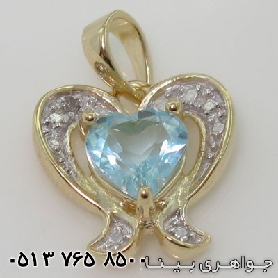 گردنبند آکوآمارین طرح قلب دوپایه