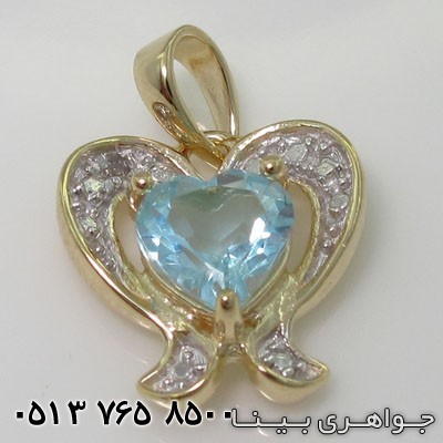 گردنبند آکوآمارین طرح قلب دوپایه