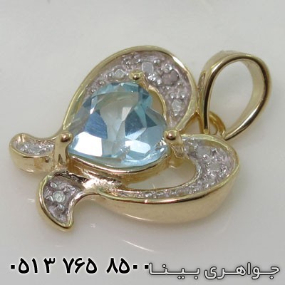 گردنبند آکوآمارین طرح قلب دوپایه