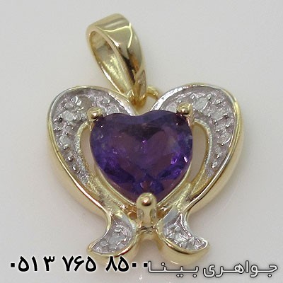 گردنبند آمتیست طرح قلب دوپایه