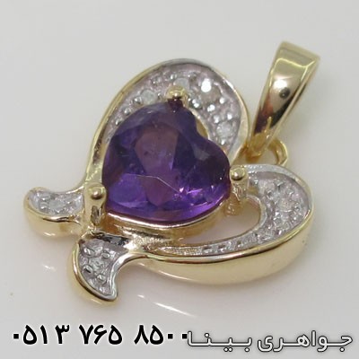 گردنبند آمتیست طرح قلب دوپایه