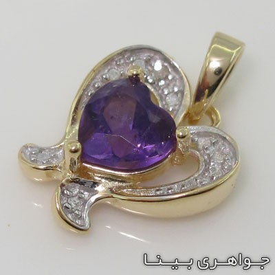 گردنبند آمتیست طرح قلب دوپایه