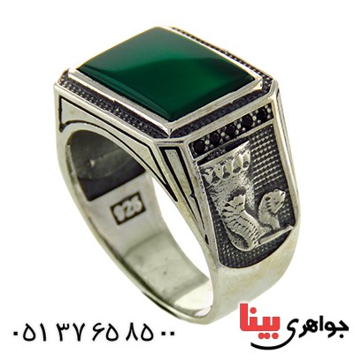 انگشتر عقیق سبز درشت و سنگین میکروستینگ جام پارسی