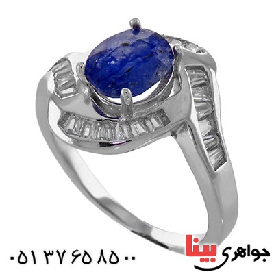 انگشتر یاقوت کبود زنانه رودیوم مدل پیچک