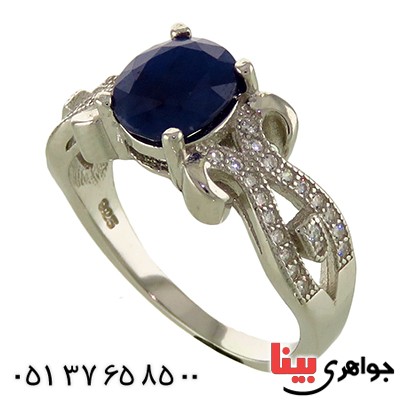 انگشتر یاقوت کبود زنانه رودیوم مدل رها