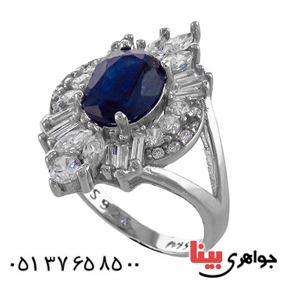 انگشتر یاقوت کبود زنانه رودیوم مدل گلسا