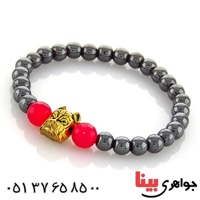 دستبند حدید و جید صورتی تراش دار _کد:12948 دستبند حدید و جید صورتی تراش دار _کد:12948