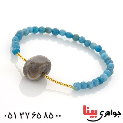 دستبند جید آبی تراش دار و آنجلیت _کد:12950 دستبند جید آبی تراش دار و آنجلیت _کد:12950