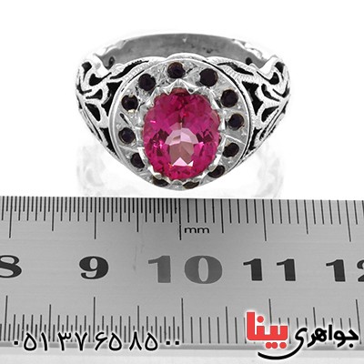 انگشتر توپاز صورتی دور یاقوت فاخر درشت و سنگین _کد:1766 انگشتر توپاز صورتی دور یاقوت فاخر درشت و سنگین _کد:1766
