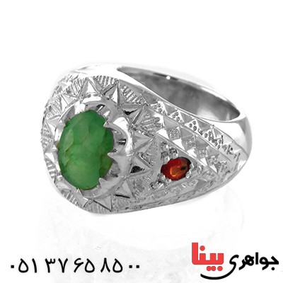انگشتر زمرد و گارنت عالی فاخر آینه کاری _کد:1772