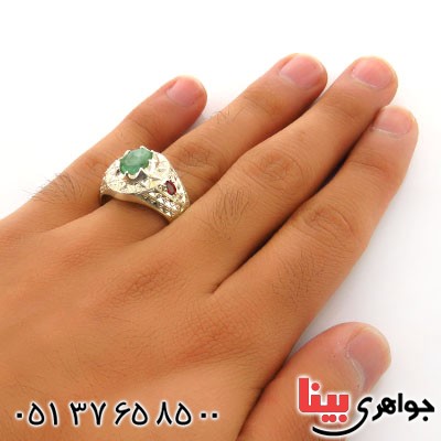 انگشتر زمرد و گارنت عالی فاخر آینه کاری _کد:1772