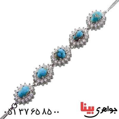 دستبند فیروزه نیشابوری دور جواهری زنانه