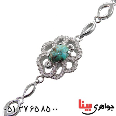 دستبند فیروزه نیشابوری زنانه میکروستینگ مدل گل