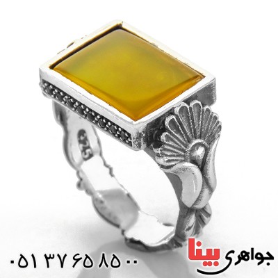 انگشتر عقیق شرف الشمس مردانه طرح گلستان میکروستینگ سنگین _کد:13025