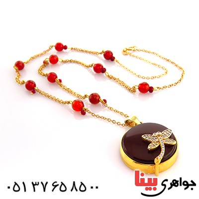سینه ریز عقیق قرمز زنانه درشت طرح سنجاقک _کد:1821