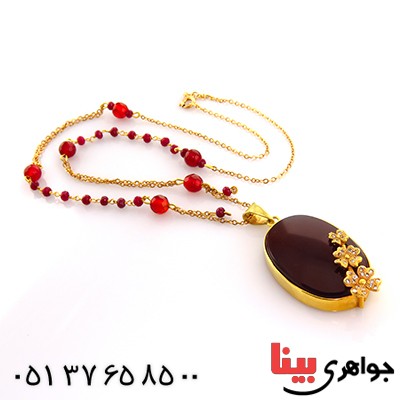 سینه ریز عقیق قرمز زنانه درشت خوشرنگ طرح گلگون