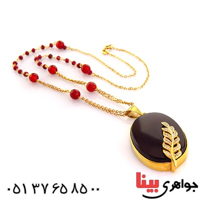 سینه ریز عقیق قرمز زنانه درشت طرح برگ ریزان _کد:1819