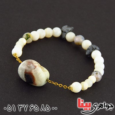دستبند کوارتز شجری ژئود، صدف و ابسیدین _کد:13115