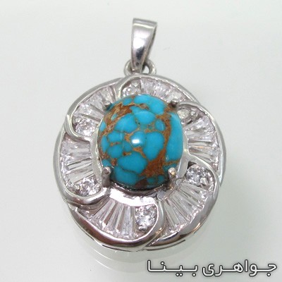 گردنبند فیروزه نیشابوری طرح گل باگت