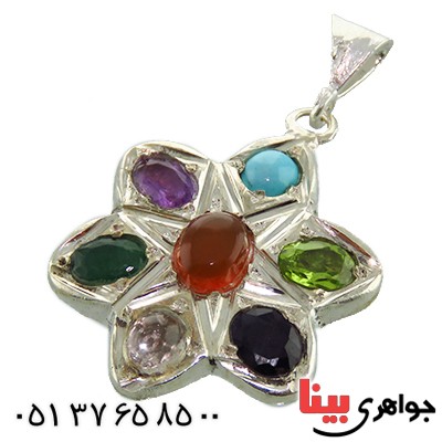 گردنبند چند جواهر عقیق یمنی شش پر درشت با حرز امام جواد و تربت کربلا_کد:13140