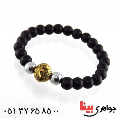 دستبند عقیق سیاه (اونیکس) مات طرح شیر _کد:13172