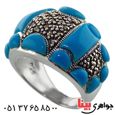 انگشتر فیروزه و حدید مارکازیت درشت درجه یک
