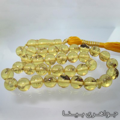 تسبیح کهربا حشره ای زرد