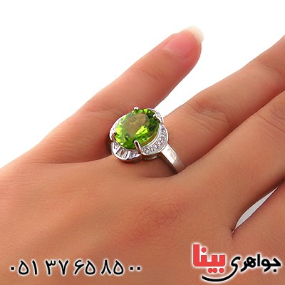 انگشتر زبرجد زنانه رودیوم مدل بهنوش _کد:13225