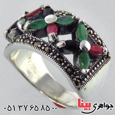 انگشتر چند جواهر یاقوت و زمرد درجه یک زنانه درشت فاخر _کد:13255 انگشتر چند جواهر یاقوت و زمرد درجه یک زنانه درشت فاخر _کد:13255